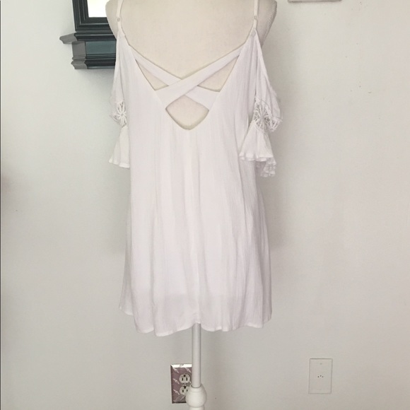 Rise of Dawn White Cold Shoulder Mini Tunic Dress Size Medium - Picture 3 of 7